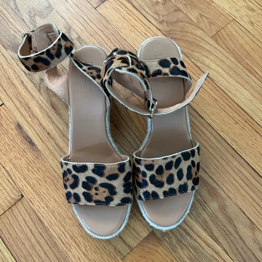J. Crew Leopard Print Ankle Strap Sandals - Tan/Black